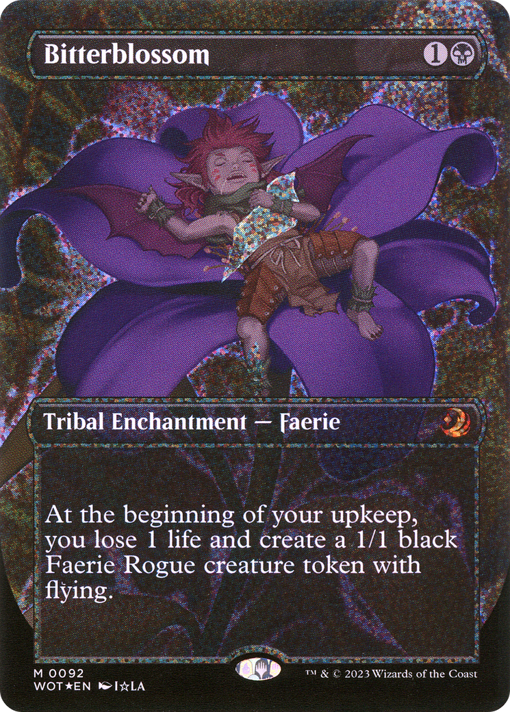 FOIL Bitterblossom (Anime Borderless) (Confetti Foil) (WOT-092) - Wilds of Eldraine: Enchanting Tales - Magic The Gathering - Single Cards