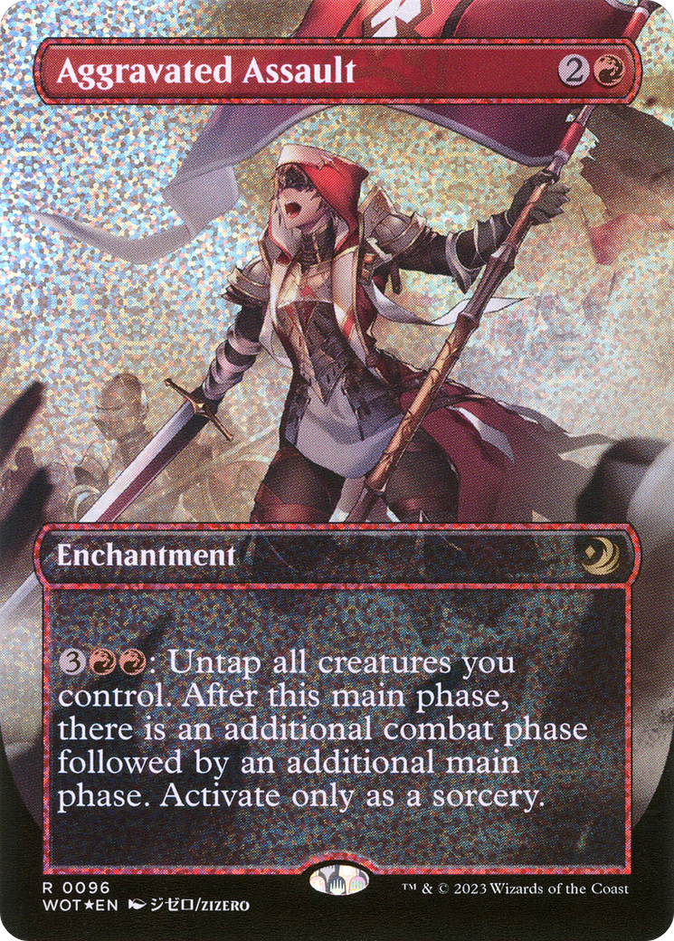 FOIL Aggravated Assault (Anime Borderless) (Confetti Foil) (WOT-096) - Wilds of Eldraine: Enchanting Tales - Magic The Gathering - Single Cards