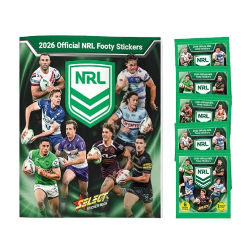 2026 NRL Rugby Stickers Book Album w/ 5 Packs - Sports Cards