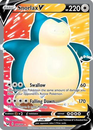 Snorlax V (Full Art) 197/202 - SWSH01 Sword & Shield Base Set Holofoil - Single Cards