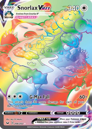 Snorlax VMAX (Secret) 206/202 - SWSH01 Sword & Shield Base Set Holofoil - Single Cards