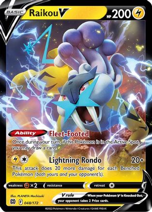 Raikou V 48/172 - Pokemon Brilliant Stars Holofoil - Single Cards