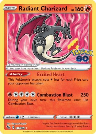 Radiant Charizard 11/78 - Pokemon GO Holofoil - Single Cards
