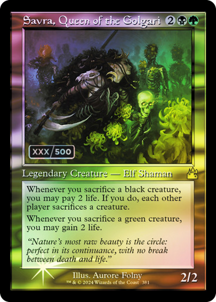 FOIL Savra, Queen of the Golgari (Retro Frame) (Serial Numbered) (RVR-381) - Ravnica Remastered - Magic The Gathering - Single Cards