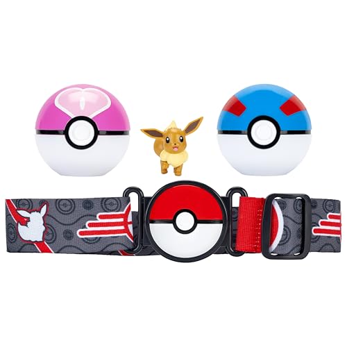 Pokémon Eevee Clip ‘N’ Go Belt Set - 2-Inch Eevee Battle Figure with Great Ball, Love Ball, and Themed Belt - 9