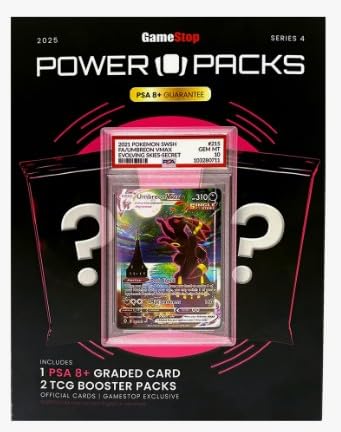 Pokemon TCG Trading Card Game Power Pack Game Stop Series 4, Includes 1 PSA 8+ Graded Card and 2 TCG Booster Packs Chance for Golden Ticket
