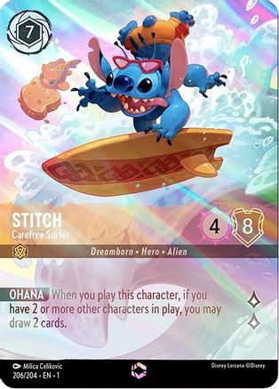 Stitch - Carefree Surfer (Enchanted) (206/204) - The First Chapter Holofoil - Lorcana - Single Cards