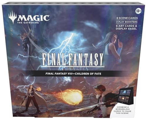 Magic: The Gathering - Final Fantasy VIII Scene Box - Children of Fate | 6 Foil Borderless Scene Cards, 6 Art Cards, 3 Play Boosters + 1 Display Easel - 3