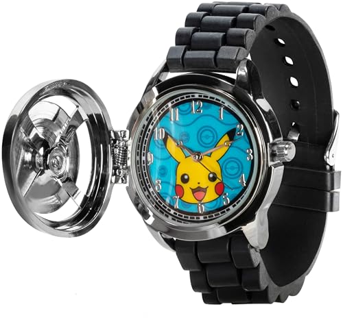 Pokémon Spinner Top Analog Watch for Kids – Features Iconic Poké Ball Spinner, Silver Metal Case, Comfortable Silicone Strap, and Pikachu Dial Art, Perfect for Pokémon Fans and Collectors - 9