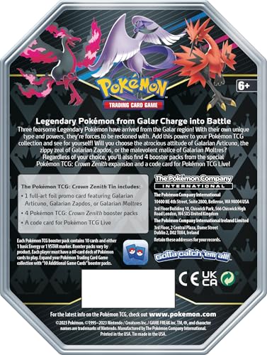 Pokémon TCG: Crown Zenith Tin – Galarian Zapdos (1 Foil Card & 5 Booster Packs) - 4