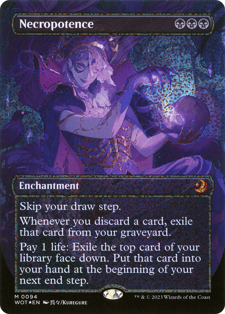 FOIL Necropotence (Anime Borderless) (Confetti Foil) (WOT-094) - Wilds of Eldraine: Enchanting Tales - Magic The Gathering - Single Cards
