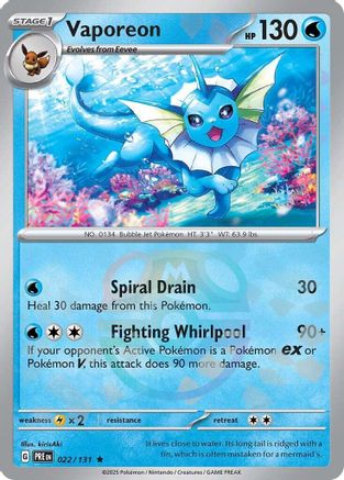Vaporeon (Master Ball Pattern) 22 - SV Prismatic Evolutions Pokemon - Single Cards