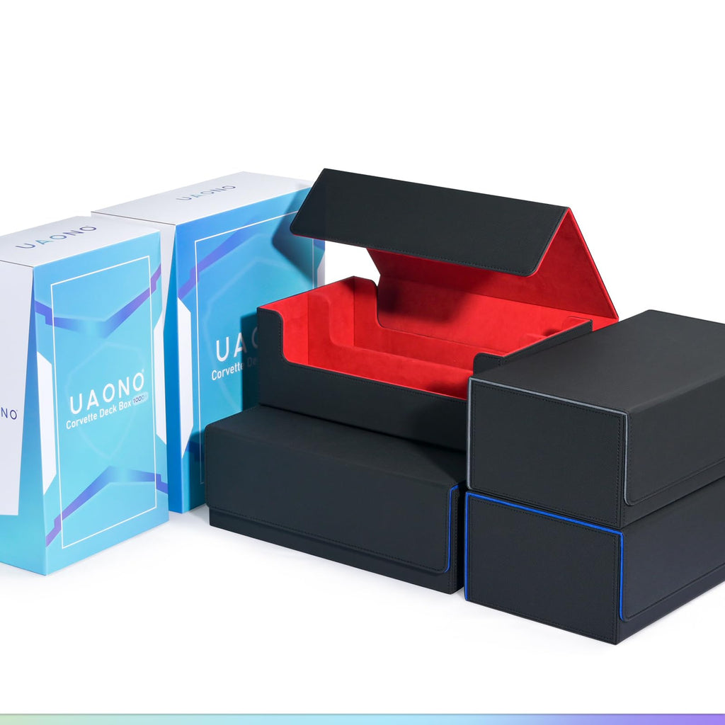 UAONO Card Storage Box for Trading Cards, 1800+ PU Leather Commander Card Deck Case, Magnetic Closure Card Holder Fits for Magic Game Cards (Black) - 2