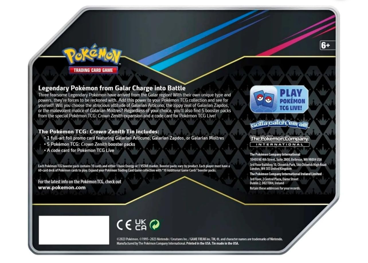 Pokemon Crown Zenith Galarian Zapdos Tin Set (5 Booster Packs & Promo Card) - 2