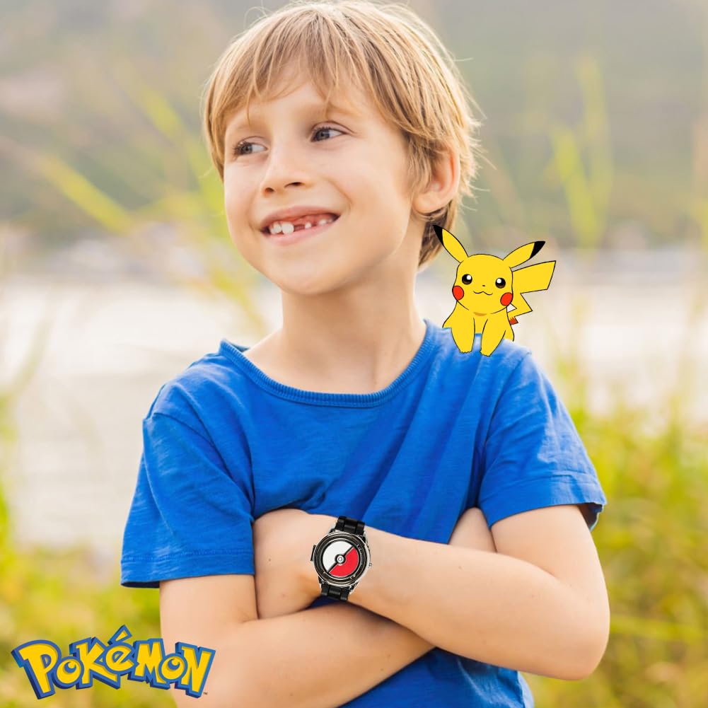 Pokémon Spinner Top Analog Watch for Kids – Features Iconic Poké Ball Spinner, Silver Metal Case, Comfortable Silicone Strap, and Pikachu Dial Art, Perfect for Pokémon Fans and Collectors - 7