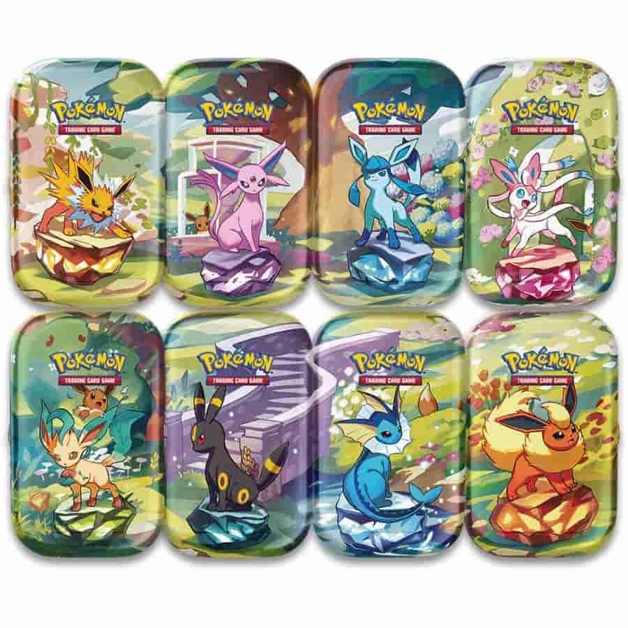 Pokemon TCG: Scarlet & Violet: Prismatic Evolutions Mini Tin with Promo Cards (All 8 Tins) - 2 Packs Per Tin - 2