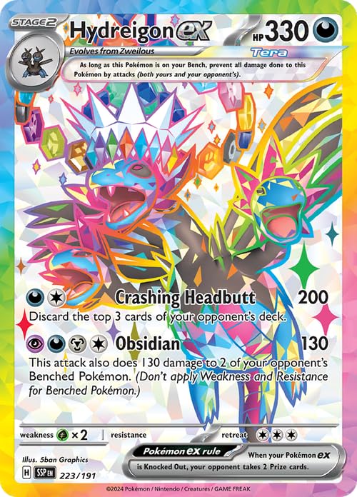 Pokemon - Hydreigon ex 223/191 - Surging Sparks – Full Art Ultra Rare – Foil Card