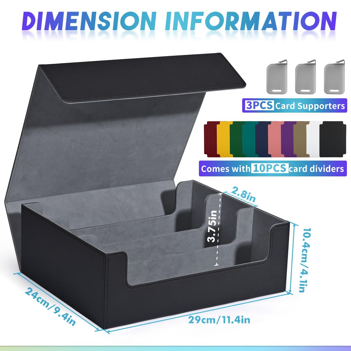 UAONO Card Storage Box for Trading Cards, 1800+ PU Leather Commander Card Deck Case, Magnetic Closure Card Holder Fits for Magic Game Cards (Black) - 6