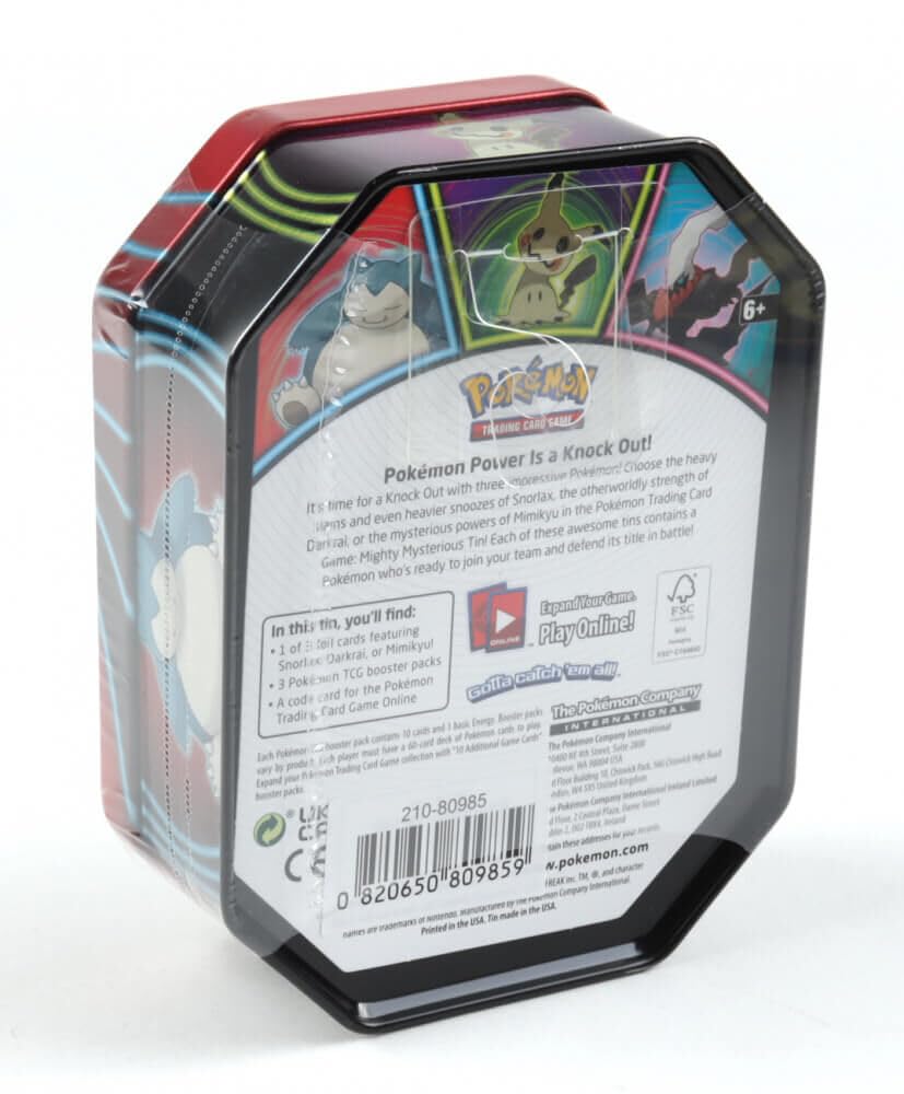 Pokemon TCG: Assorted Mighty Mysterious Tin - Contains Snorlax. Mimikyu, Or Darkrai - 1 Random Character Tin - 2