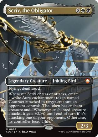 FOIL Scriv, the Obligator (Borderless) (SOC-009) - Commander: Secrets of Strixhaven - Magic The Gathering - Single Cards