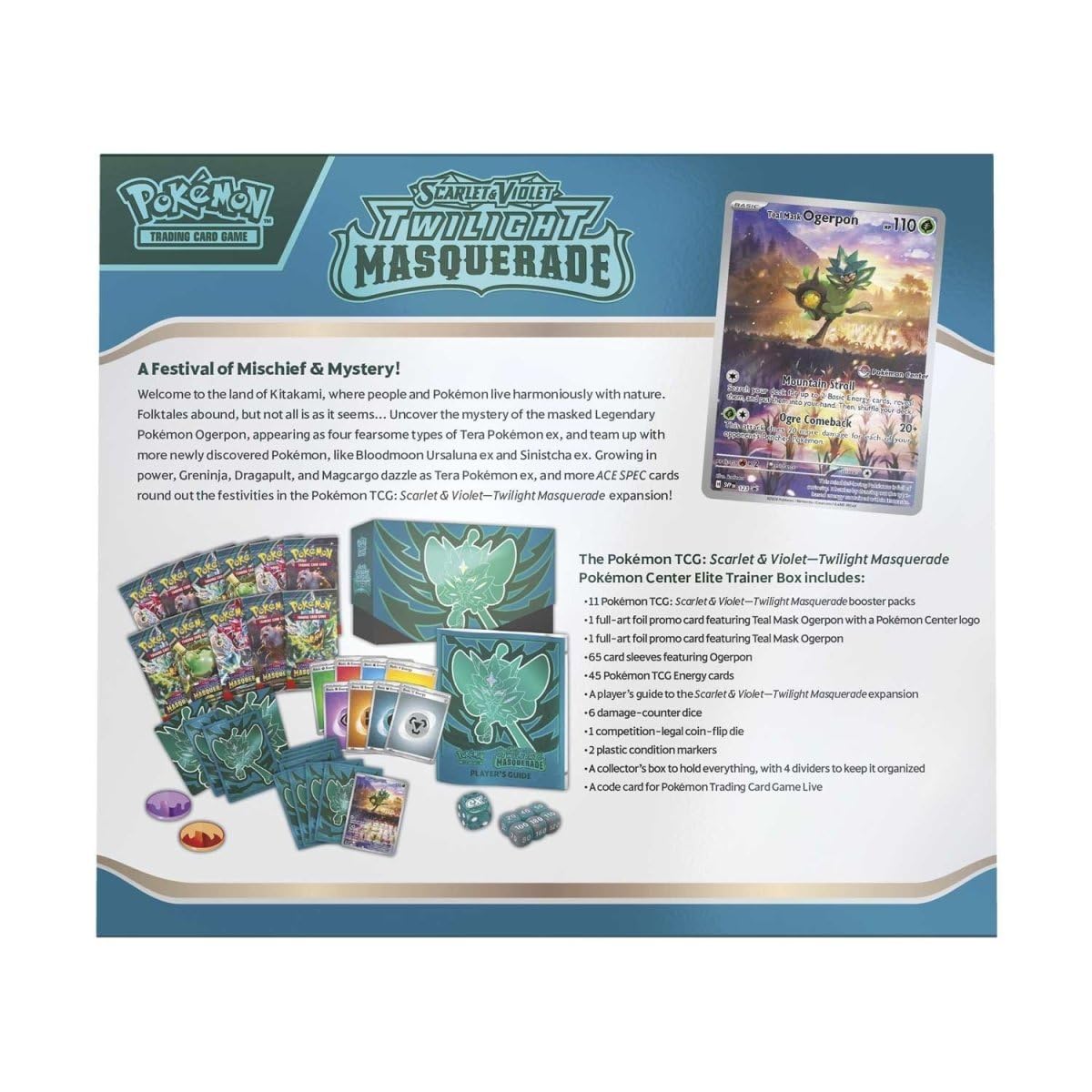 Pokemon TCG: Scarlet & Violet - Twilight Masquerade Pokemon Center Elite Trainer Box Teal Mask Ogerpon - 2