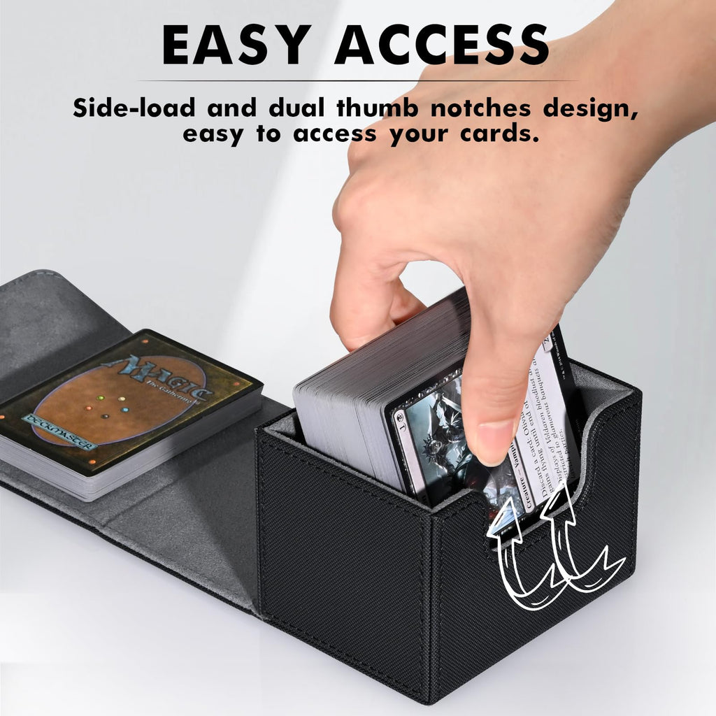 ZLCA Card Deck Box for Trading Cards, MTG Commander Deck Box Holds 120+ Single Sleeved Cards, Leather Magnetic Card Storage Box Fits for TCG CCG Magic Cards (Black) - 4