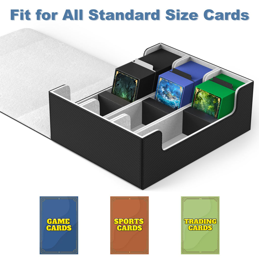 Mlikero Card Deck Case for Trading Cards 1800+, Trading Card Storage Box with 10 Dividers and 3 Foam Stoppers, Leather Magnetic Closure Commander Deck Box Fit for YuGiOh, MTG and Sport Cards - 3
