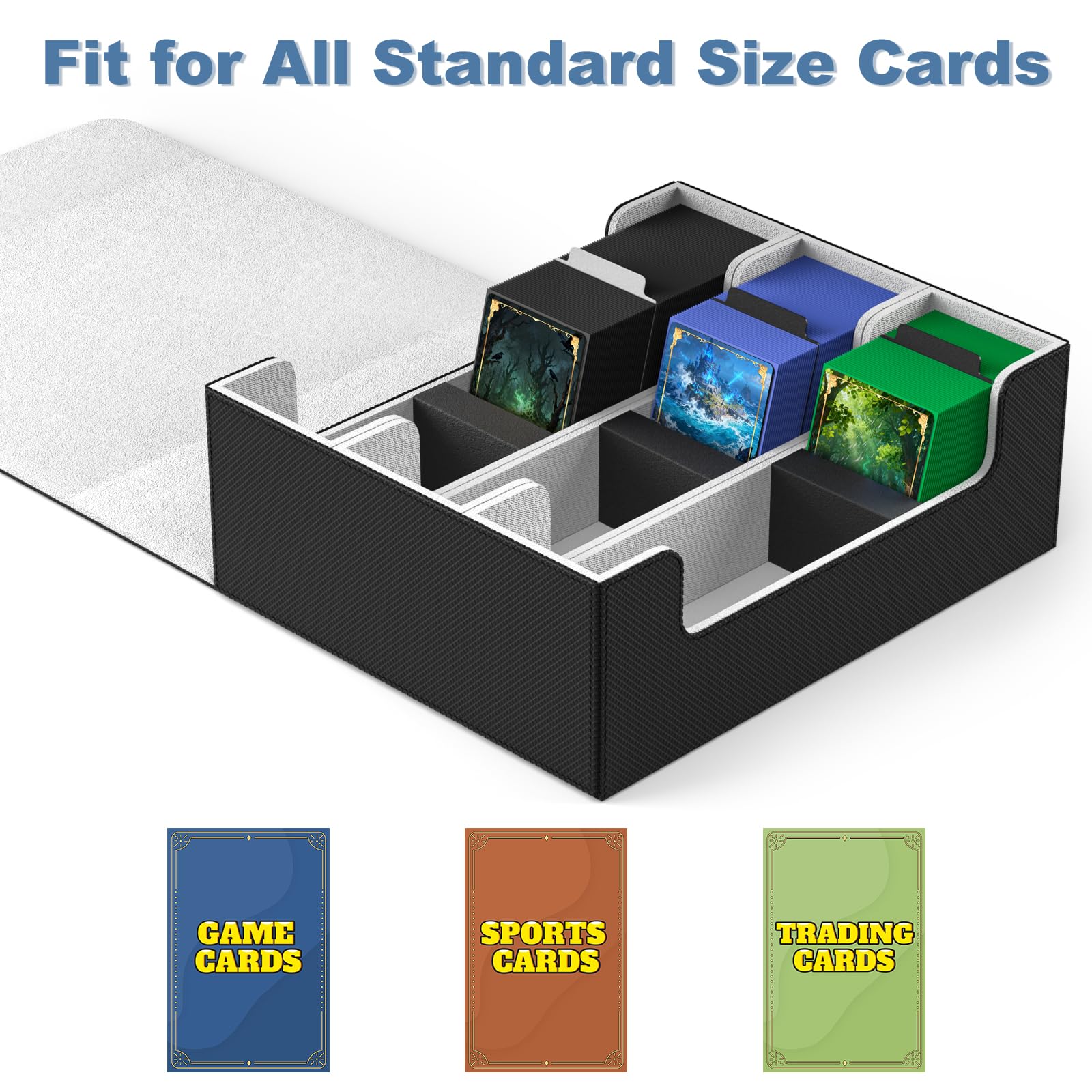 Mlikero Card Deck Case for Trading Cards 1800+, Trading Card Storage Box with 10 Dividers and 3 Foam Stoppers, Leather Magnetic Closure Commander Deck Box Fit for YuGiOh, MTG and Sport Cards - 3