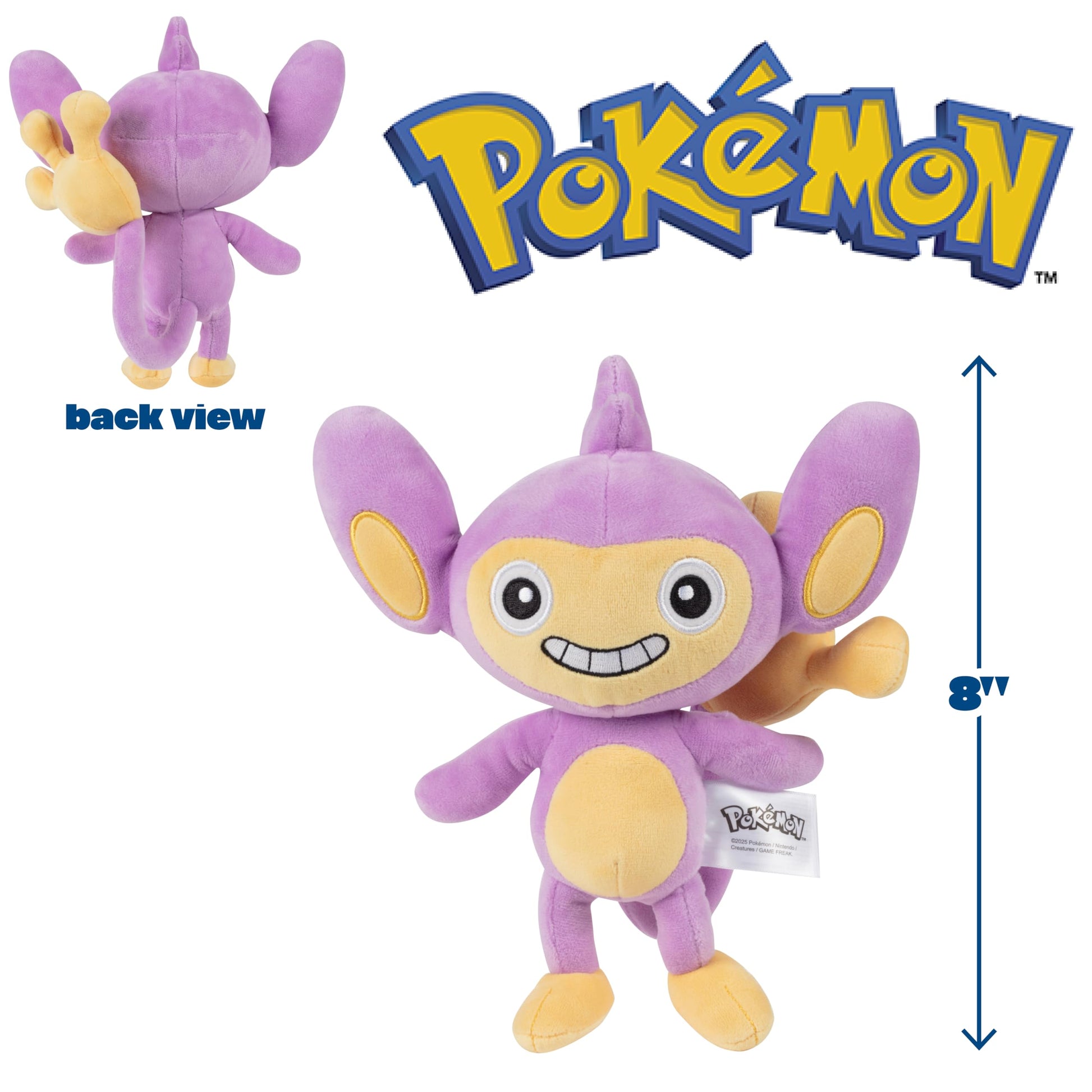 Pokémon 8" Aipom Plush - Officially Licensed - Generation 2 Figure - Authentic Monkey Soft Stuffed Animal Toy - Holiday Christmas Stocking Stuffer Gift for Kids, Boys, Girls - 2+ - 6