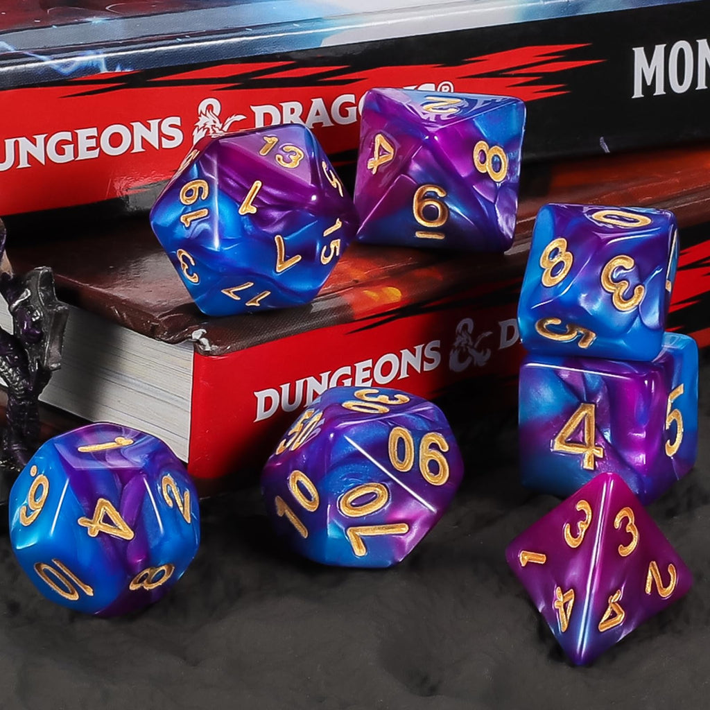 QMAY Polyhedral Dice - 8PCS Mystery Dice Set, Various Styles, Random D&D Dice Patterns & Dice Bag, DND Gifts, Suitable for Dungeons and Dragons, RPG, MTG,Role Playing Table Game - 4