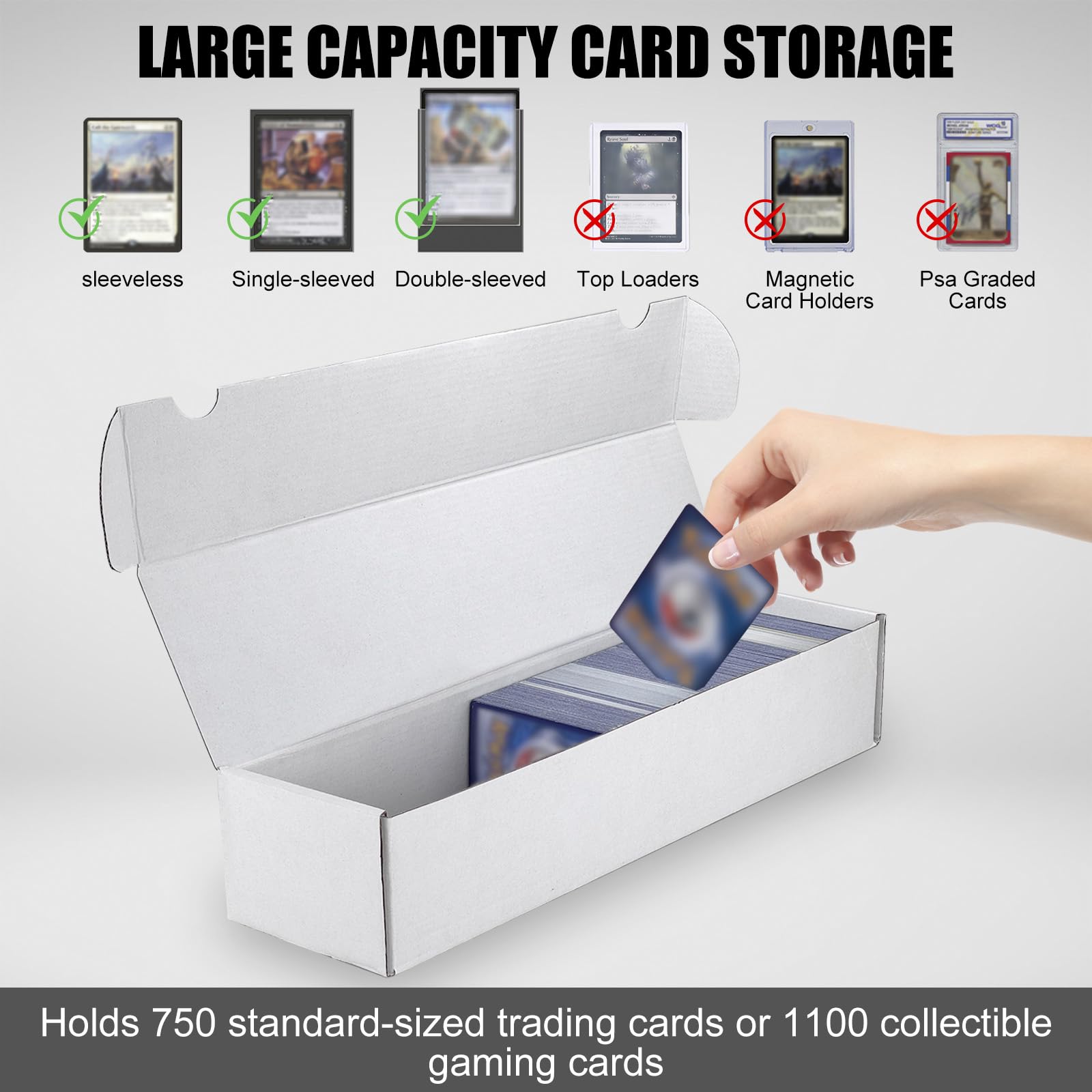 XRACV Trading Card Storage Box, 10-Pack 1100 Count White Corrugated Cardboard Bulk Sports Storage Box for TCG/Magic/Mtg Basketball Cards, Collectible Trading Cards - 6