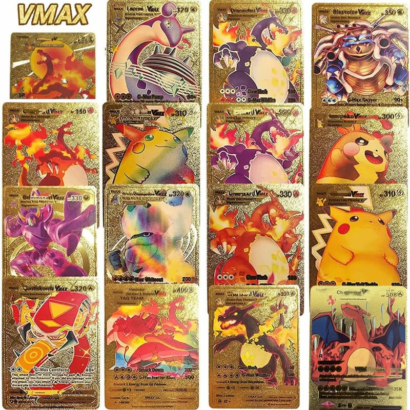 55 PCS Gold Cards Packs Vmax DX GX Rare Golden Cards Deck Box Gold Foil Card for Birthday Party Favors Gifts (No Duplicates) Golden - 6