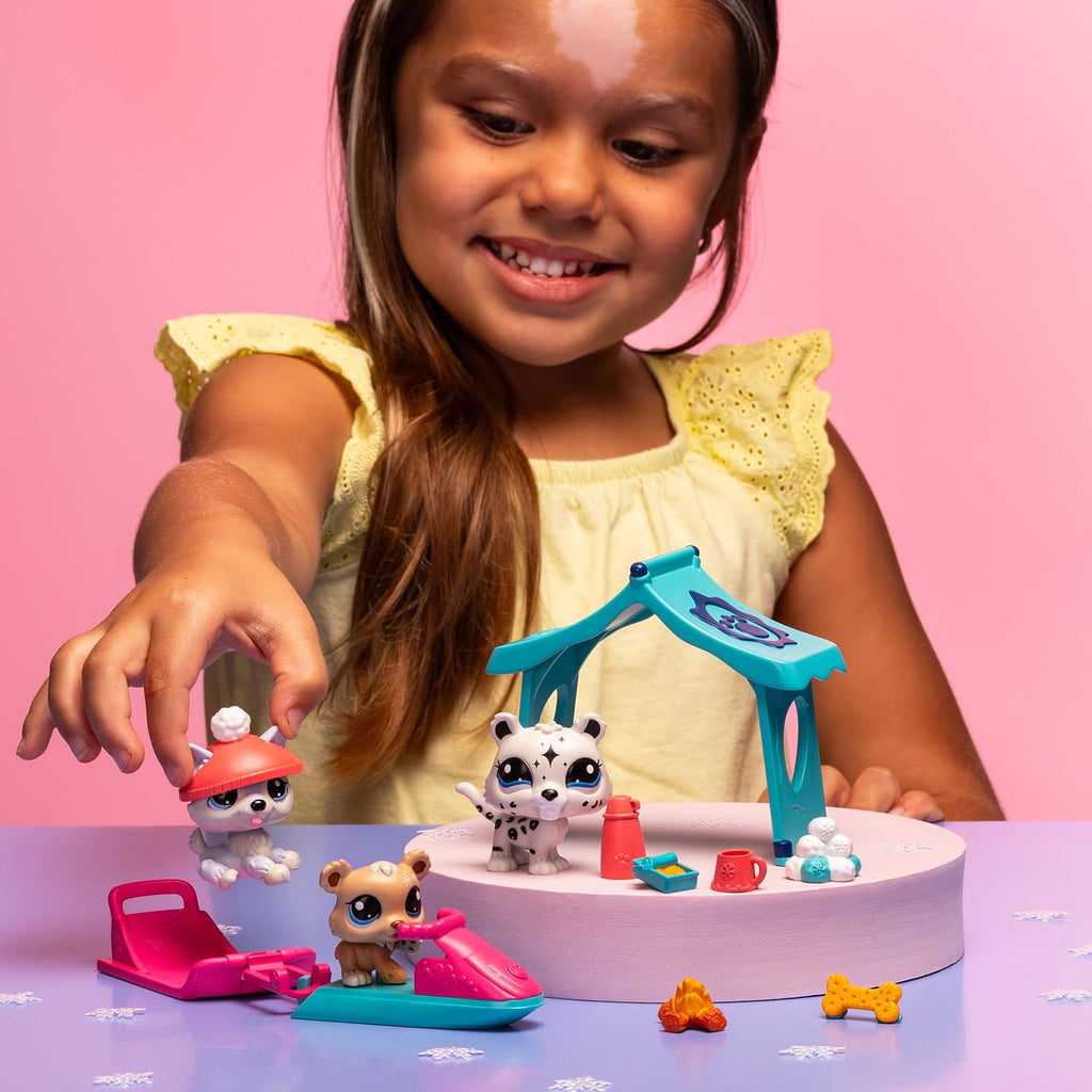 BANDAI Littlest Pet Shop Snow Day Set BF00534 Includes 3 Pets, 3 Accessories, 1 Collector Card, 1 Virtual Code, 1 Snowmobile, 1 Sled, Generation 7 (#107, #108, #109),4 Years+ - 3
