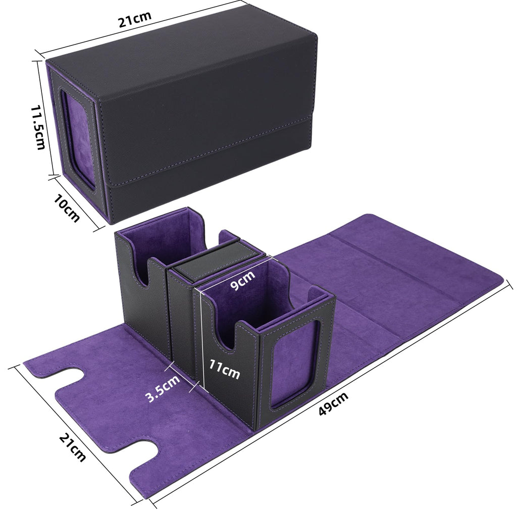 AFIING MTG Commander Deck Box 200 Double Sleeved Cards Storage, 3-in-1 Magnetic Card Case Organizer for Magic: The Gathering TCG CCG, 4 Dividers & 2 Toploaders Black/Purple - 5