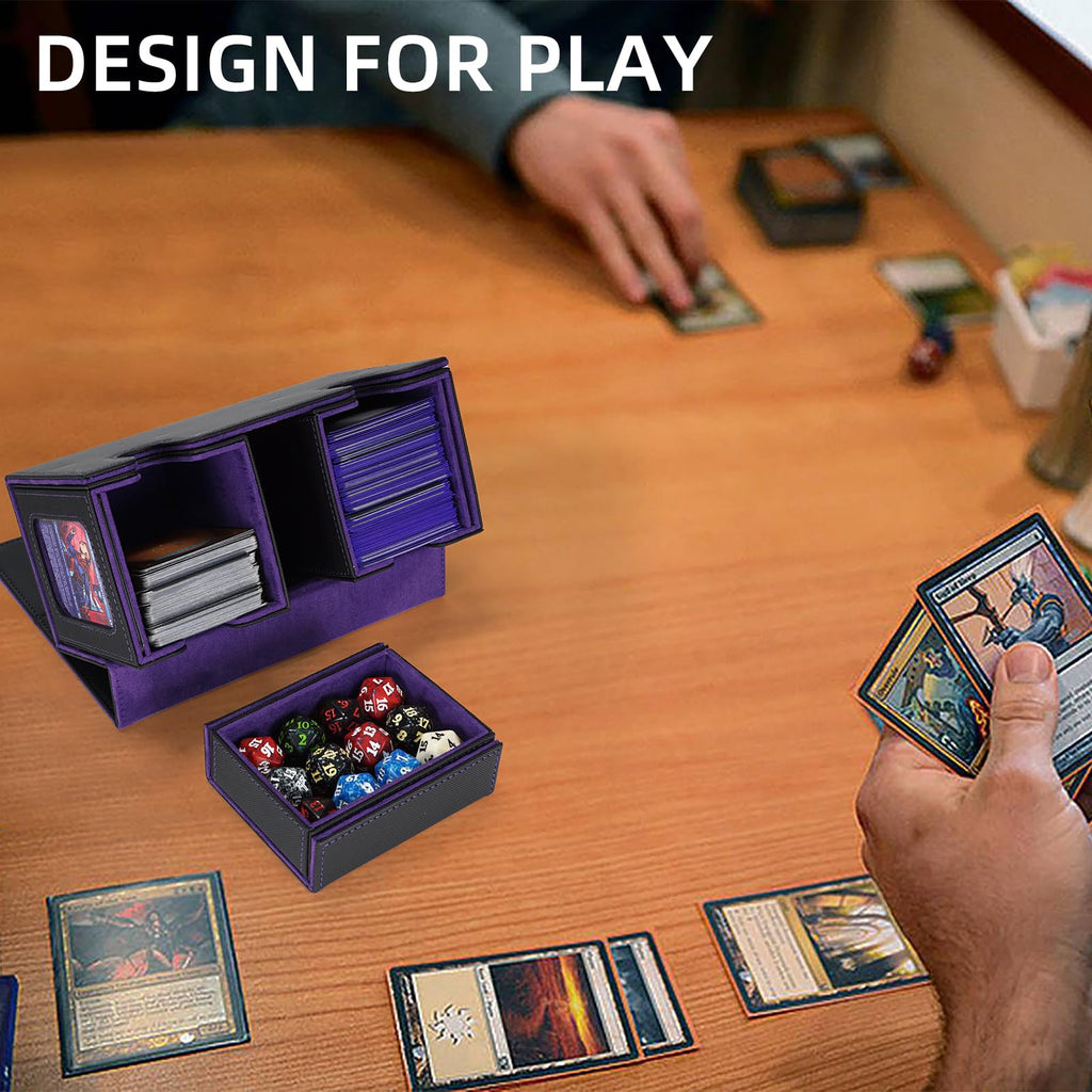 AFIING MTG Commander Deck Box 200 Double Sleeved Cards Storage, 3-in-1 Magnetic Card Case Organizer for Magic: The Gathering TCG CCG, 4 Dividers & 2 Toploaders Black/Purple - 3