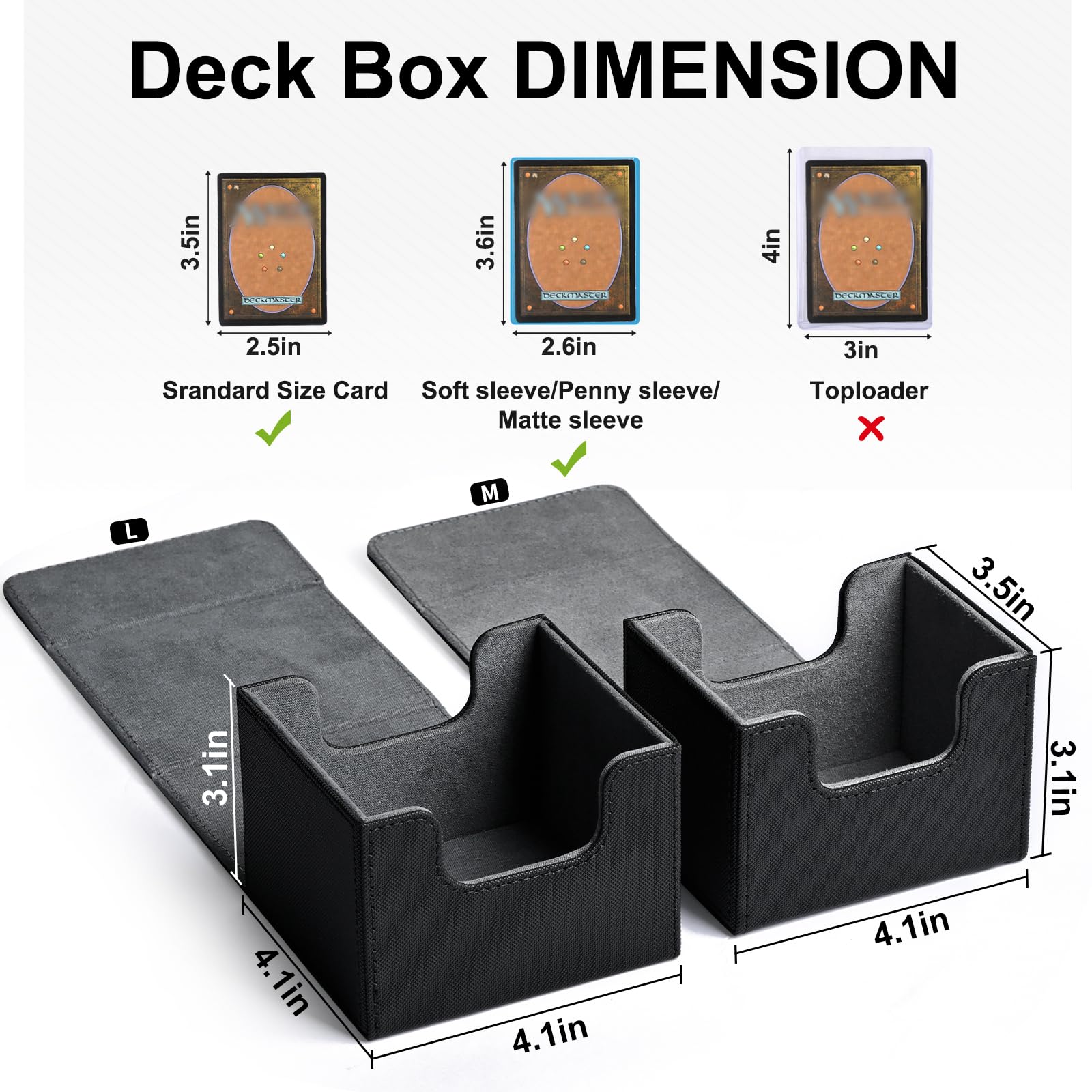 ZLCA Card Deck Box for Trading Cards, MTG Commander Deck Box Holds 120+ Single Sleeved Cards, Leather Magnetic Card Storage Box Fits for TCG CCG Magic Cards (Black) - 6