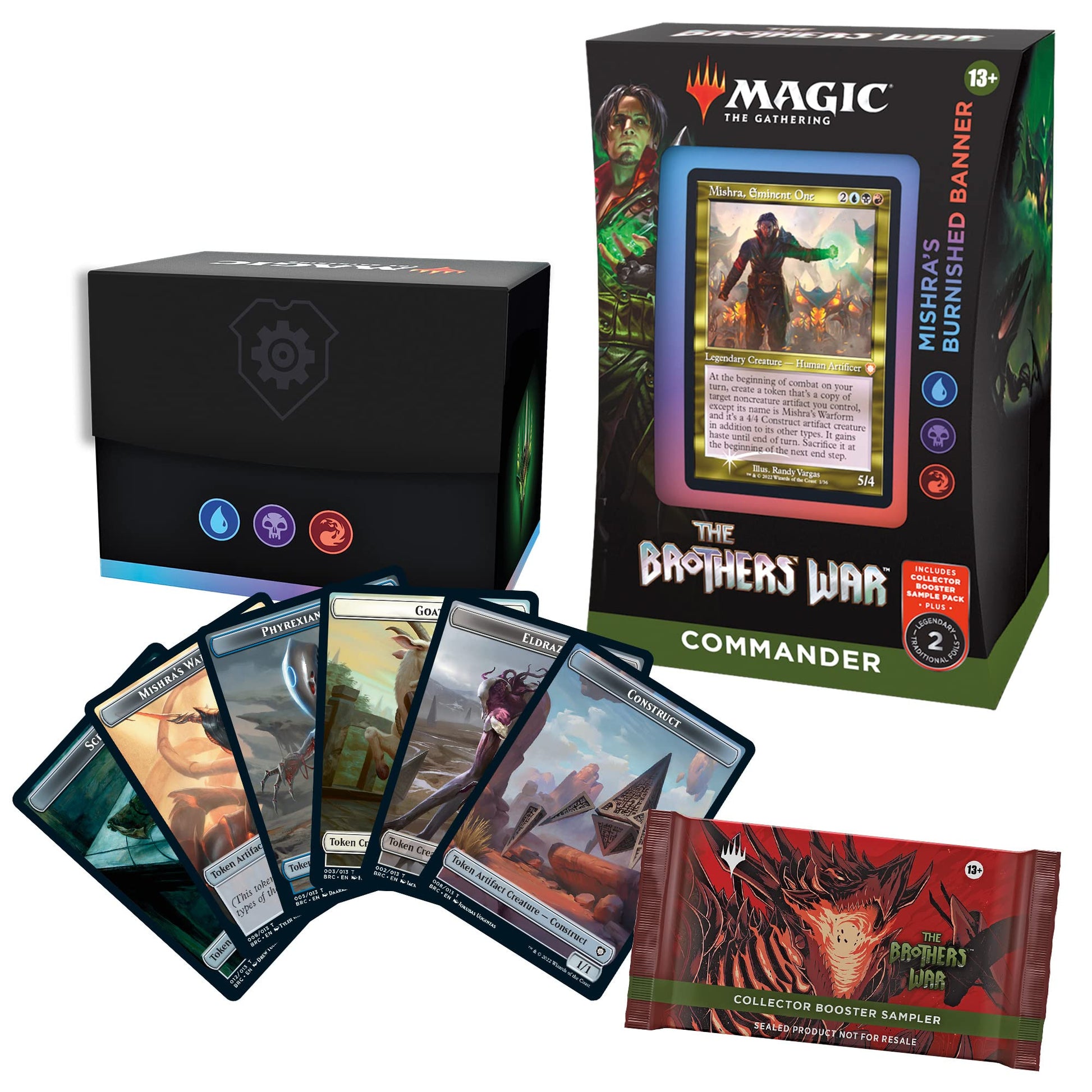 Magic: The Gathering The Brothers’ War Retro-Frame Commander Deck - Mishra’s Burnished Banner (Blue-Black-Red) + Collector Booster Sample Pack - 7