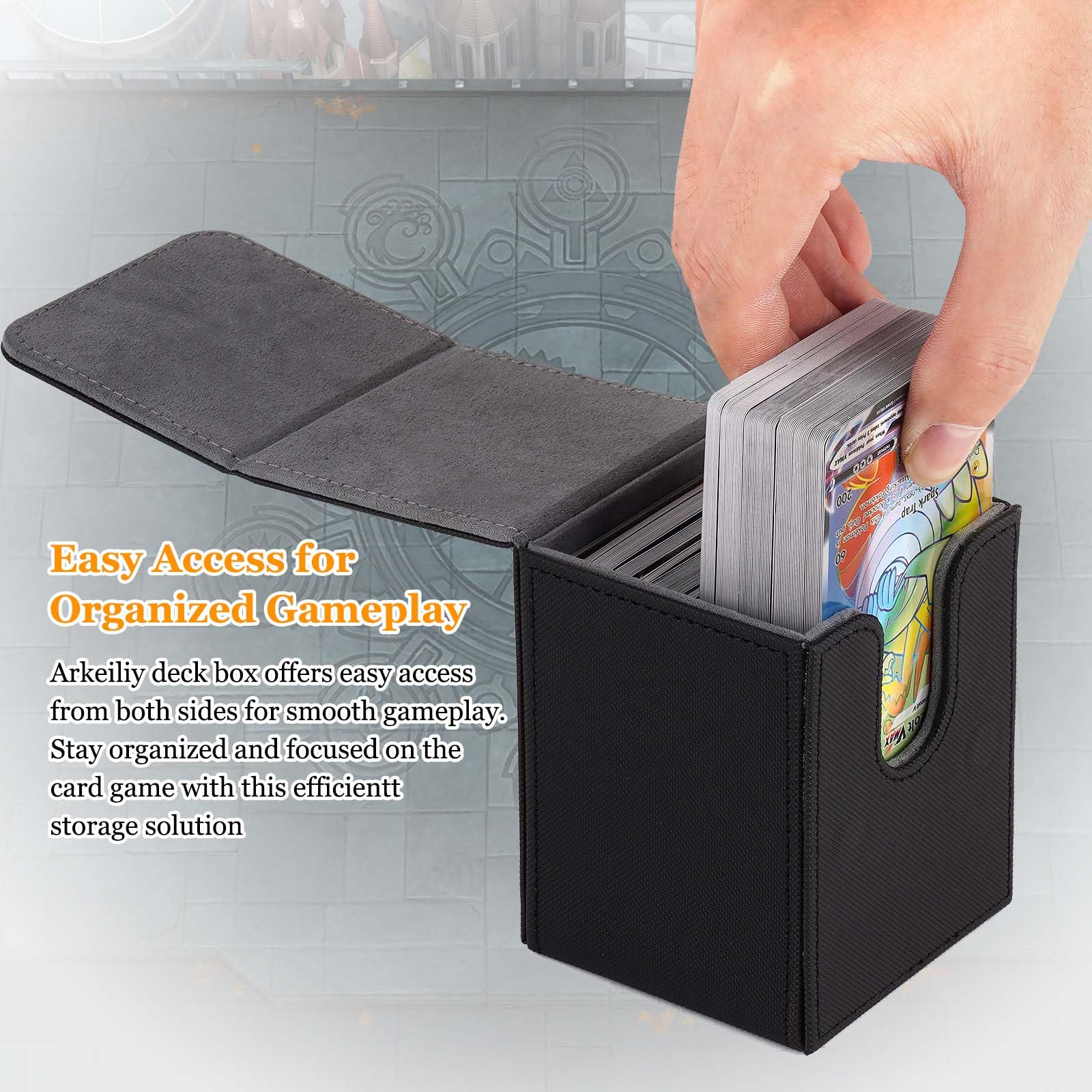 Arkeiliy Card Deck Box, 110+ Storage MTG Deck Box with 50 Pcs Card Sleeve, Collectible Trading Card Cases for Magic Commander and More (Black) - 5