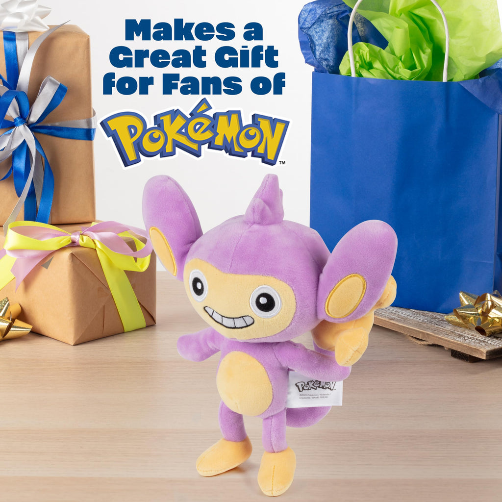 Pokémon 8" Aipom Plush - Officially Licensed - Generation 2 Figure - Authentic Monkey Soft Stuffed Animal Toy - Holiday Christmas Stocking Stuffer Gift for Kids, Boys, Girls - 2+ - 3