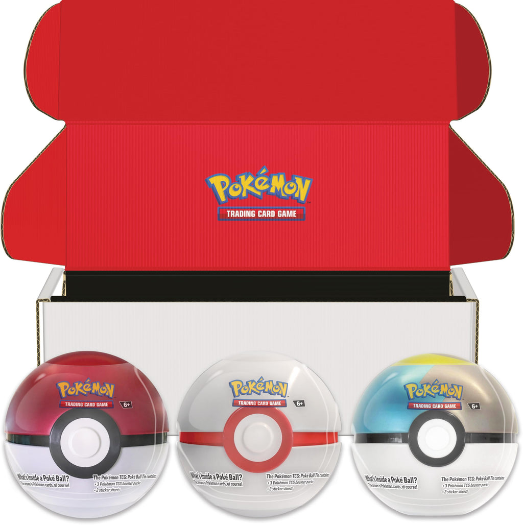 Pokémon TCG: Poké Ball Tin 3-Pack Bundle 2024- Poké Ball, Premier Ball, Moon Ball. Amazon Exclusive ( Includes 9 Scarlet & Violet Booster Packs + Stickers)