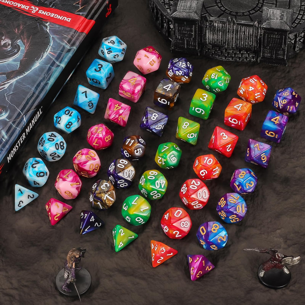 QMAY Polyhedral Dice - 8PCS Mystery Dice Set, Various Styles, Random D&D Dice Patterns & Dice Bag, DND Gifts, Suitable for Dungeons and Dragons, RPG, MTG,Role Playing Table Game - 3