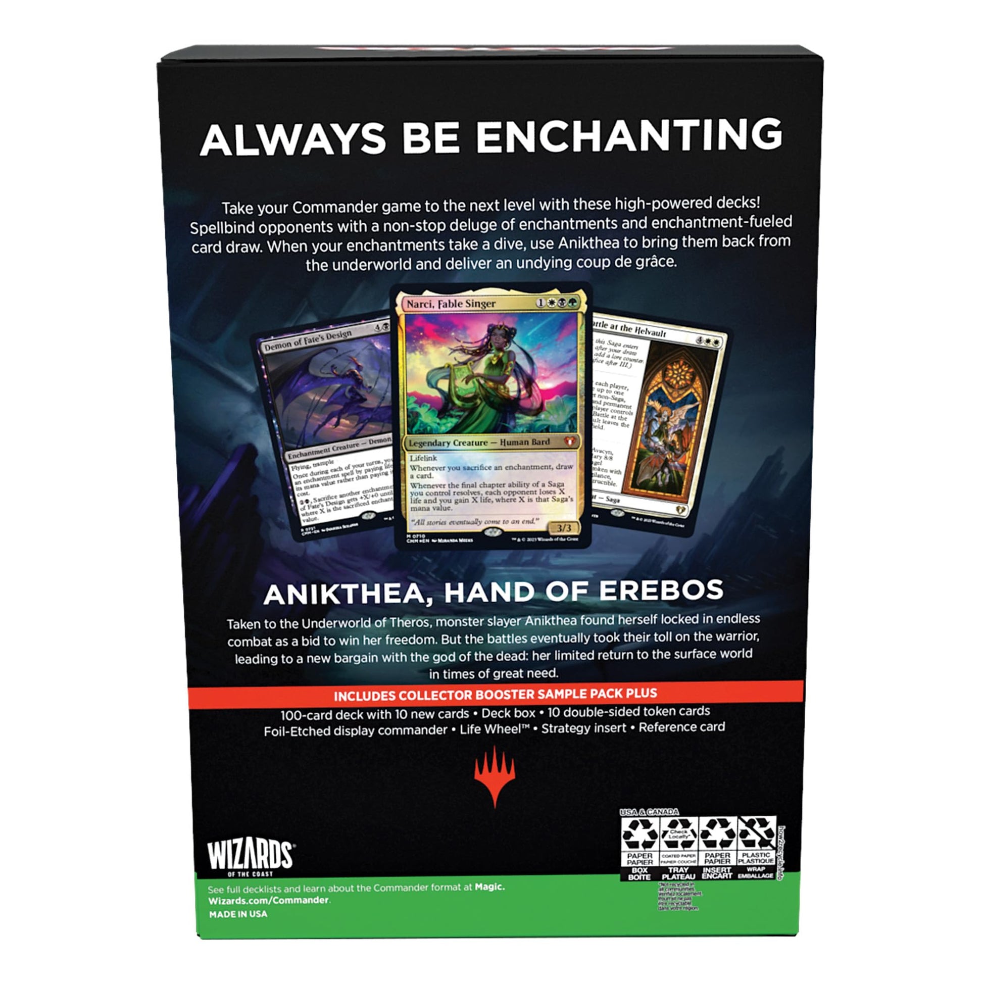 Magic The Gathering Commander Masters Commander Deck - Enduring Enchantments (100-Card Deck, 2-Card Collector Booster Sample Pack + Accessories) - 2
