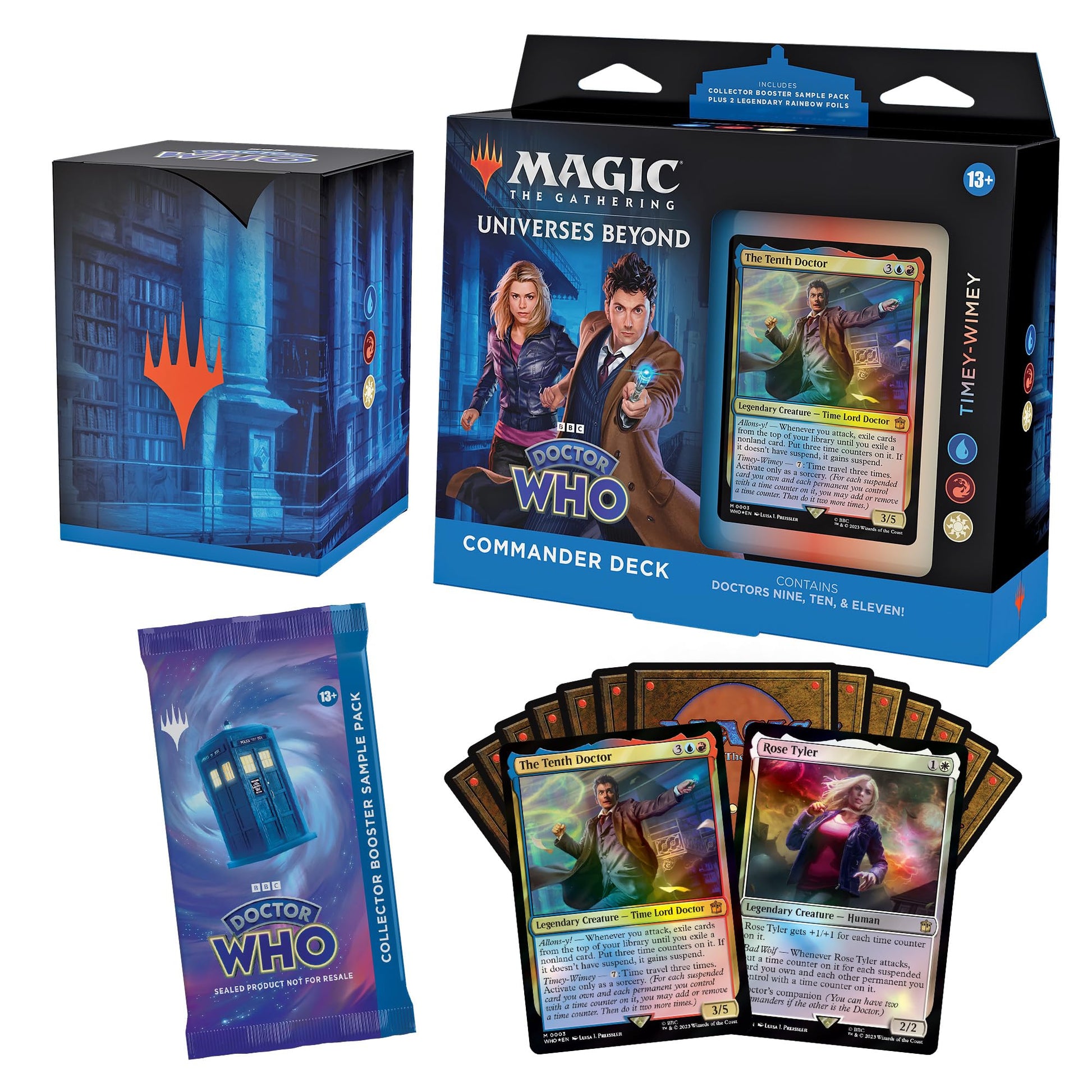 Magic: The Gathering Doctor Who Commander Deck – Timey-Wimey (100-Card Deck, 2-Card Collector Booster Sample Pack + Accessories)