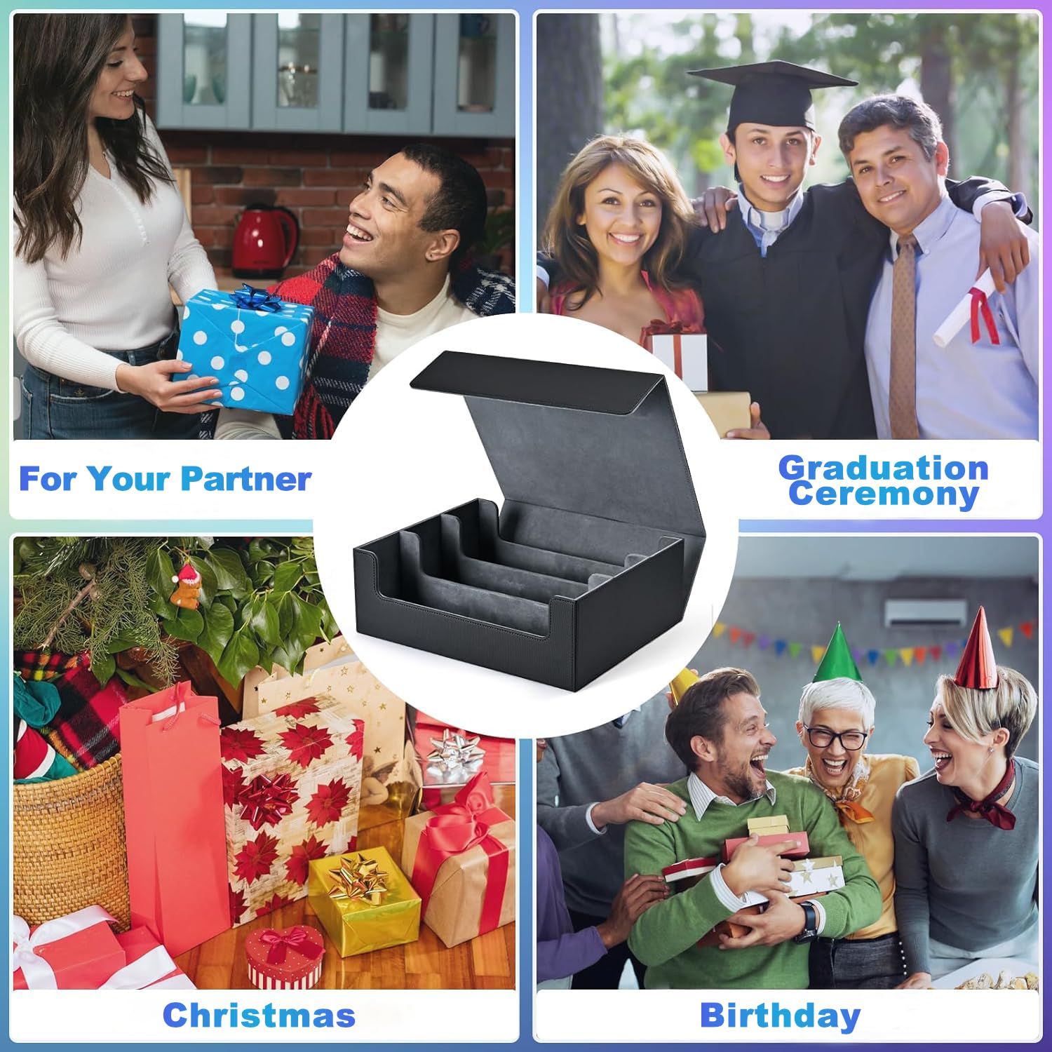 UAONO Card Storage Box for Trading Cards, 1800+ PU Leather Commander Card Deck Case, Magnetic Closure Card Holder Fits for Magic Game Cards (Black) - 3