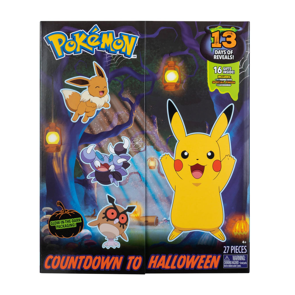 Pokemon Halloween Countdown Gift Set for Kids, 16 Piece Playset - Includes 11 Toy Character Figures & 5 Accessories - Pikachu, Eevee, Meowth & More - 4.5" Deluxe Action Grimmsnarl - For Boys & Girls Age 4+ - 2