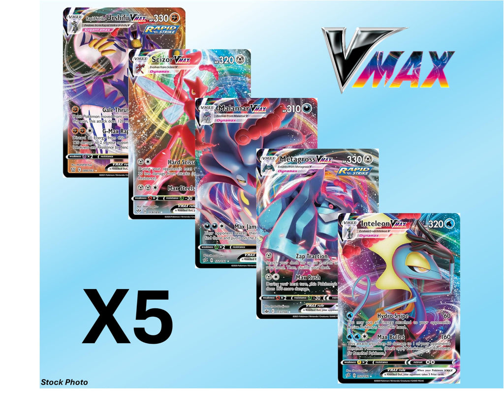 Pokemon - 5 VMAX/VSTAR Card Lot Bundle - No Duplicates - Full Art Etched Pokemon - 3