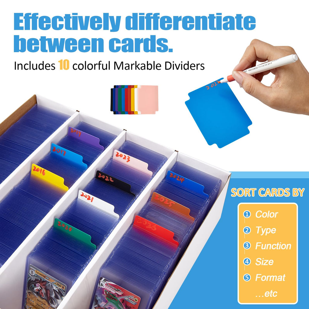4 Pack Sports Card Boxes 3120 Count Cardboard Card Storage Box White Bulk Card Storage Baseball Card Boxes with 10 Dividers Sports Cards Storage Box for Card Game Baseball Card Storage Boxes - 7