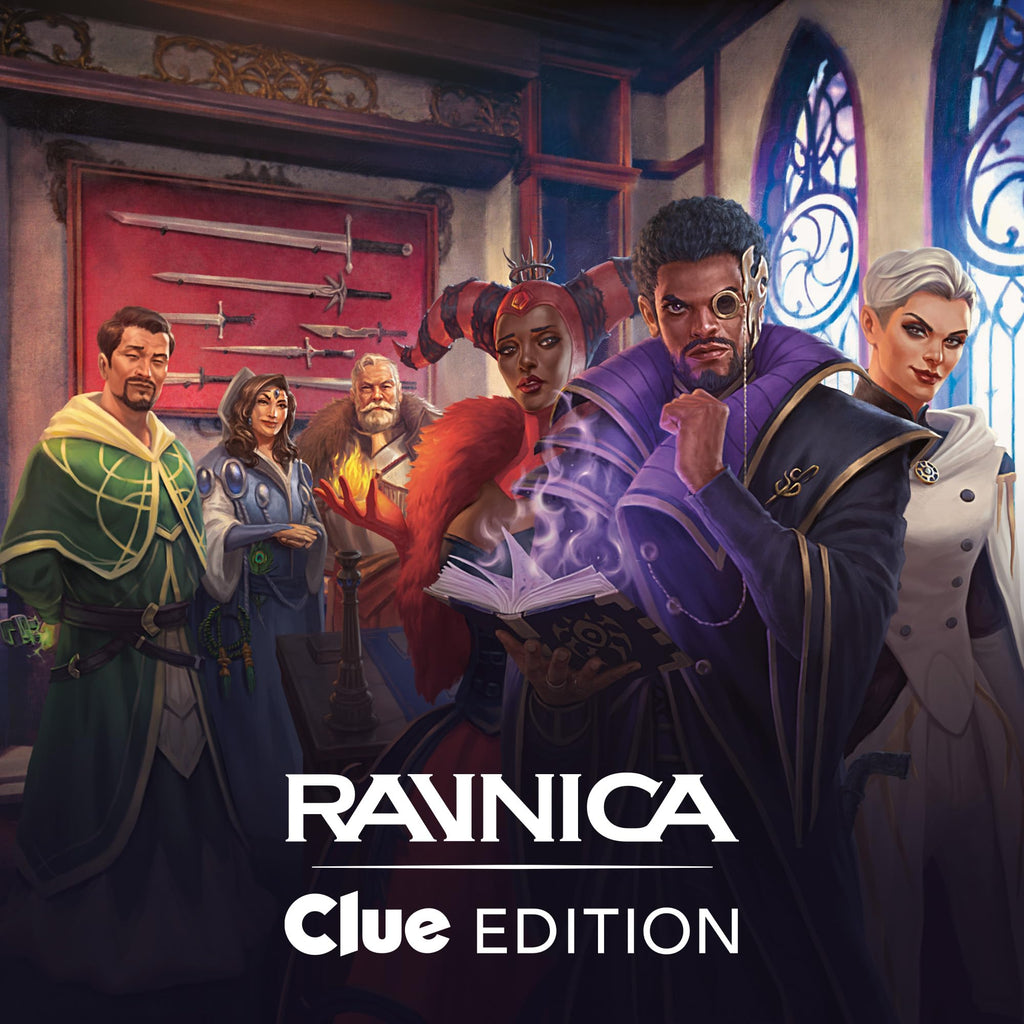Magic: The Gathering Ravnica: Clue Edition - 3-4 Player Murder Mystery Card Game (Includes 8 Ready-to-Play Boosters, 21 Evidence Cards, 1 Foil Shock Land, and Detective Game Accessories) - 2