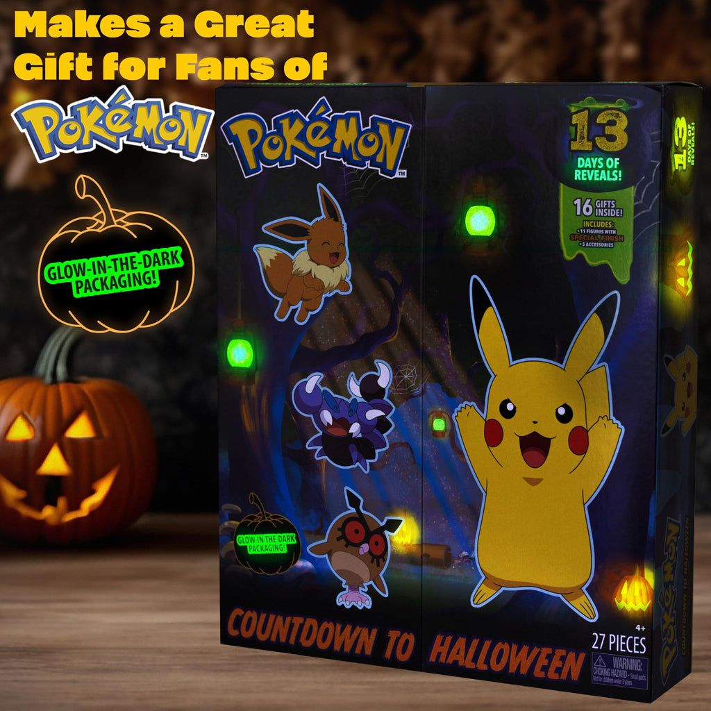 Pokemon Halloween Countdown Gift Set for Kids, 16 Piece Playset - Includes 11 Toy Character Figures & 5 Accessories - Pikachu, Eevee, Meowth & More - 4.5" Deluxe Action Grimmsnarl - For Boys & Girls Age 4+ - 4