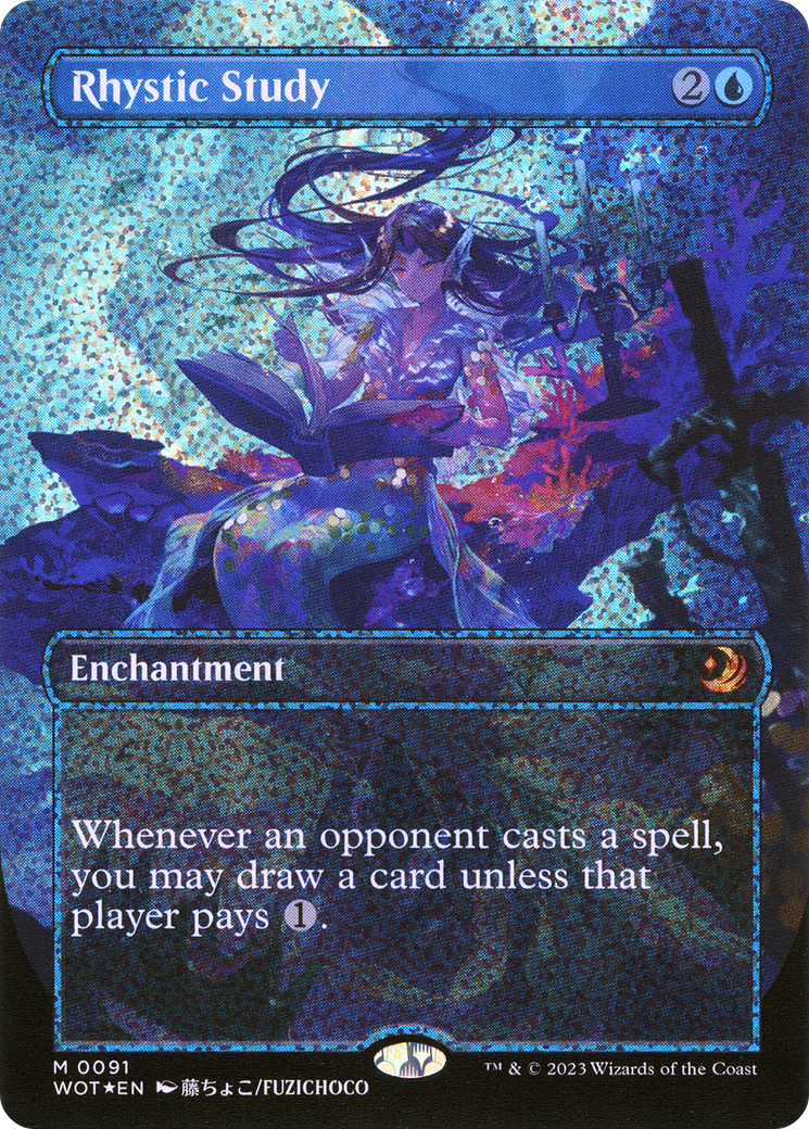 FOIL Rhystic Study (Anime Borderless) (Confetti Foil) (WOT-091) - Wilds of Eldraine: Enchanting Tales - Magic The Gathering - Single Cards
